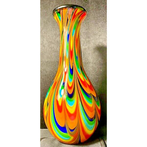 Art Glass Vase Modern Studio Swags & Red Interior 12" x 5" - 7 lbs